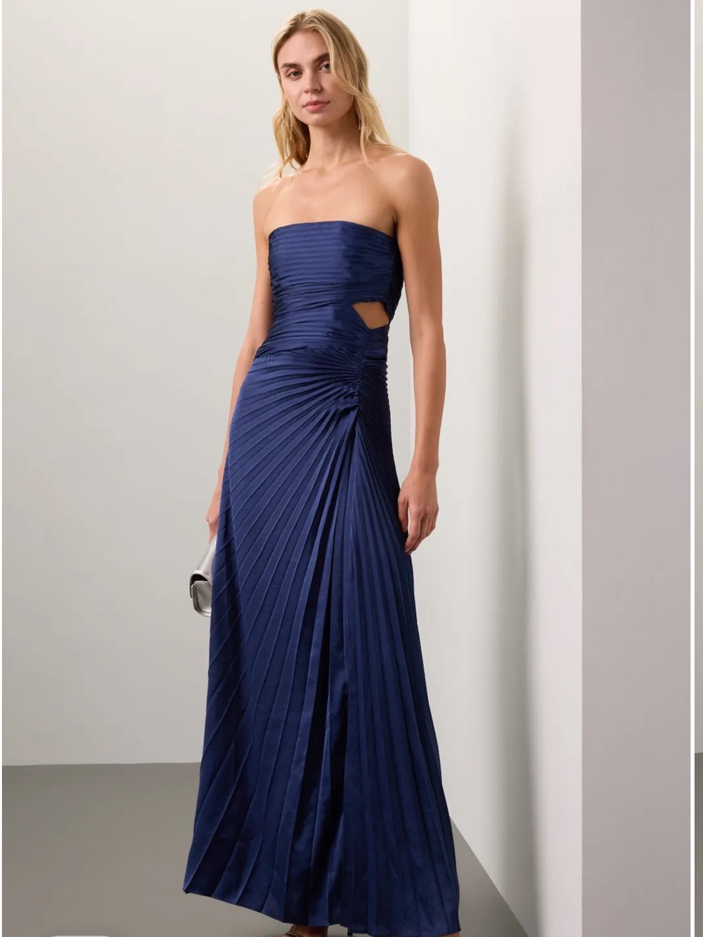 A.L.C. Amerson Dress in Navy | Pleated Satin Maxi Skirt in Deep Blue